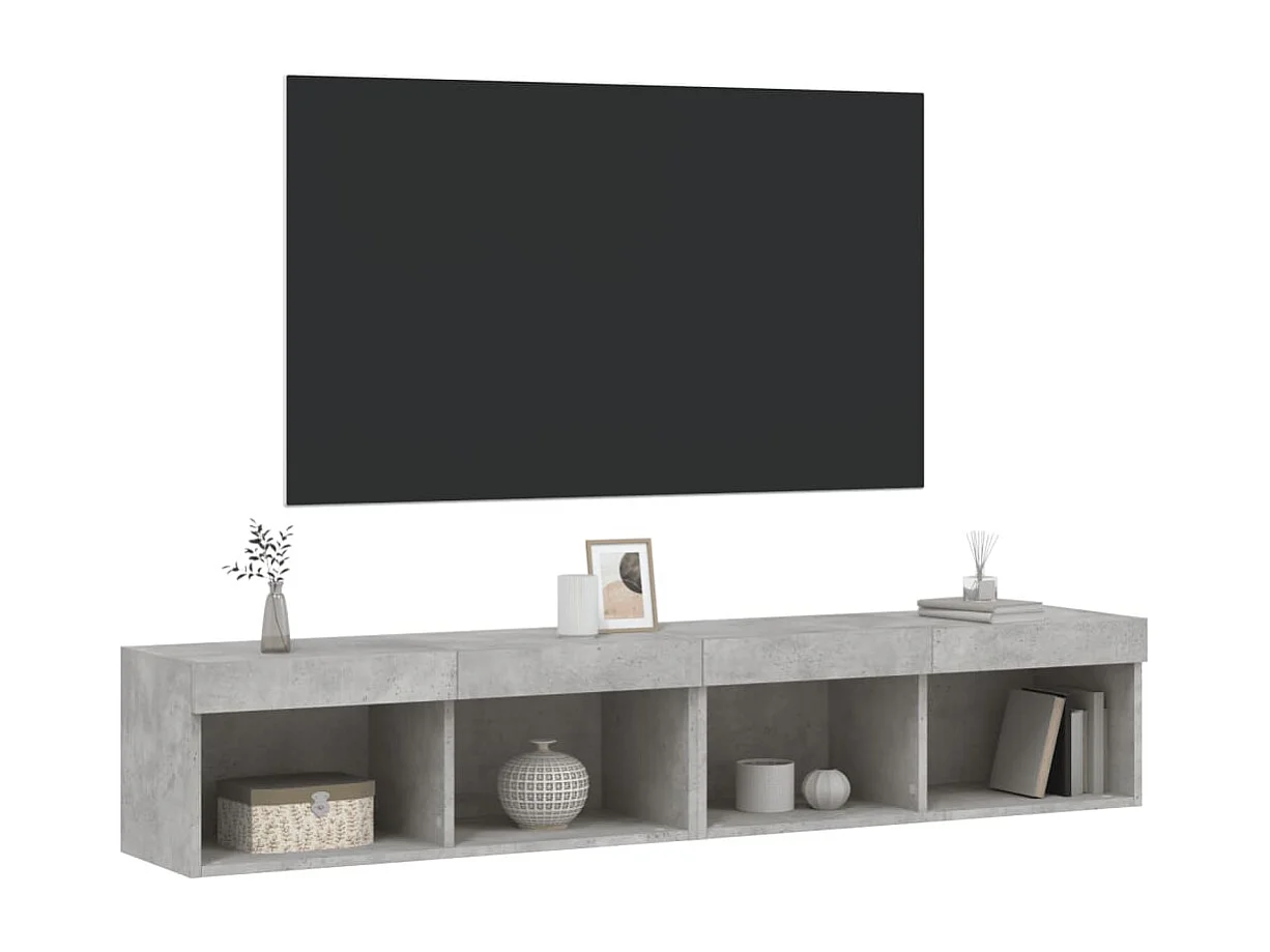 Meubles TV avec lumières LED 2 pièces gris béton 80x30x30 cm