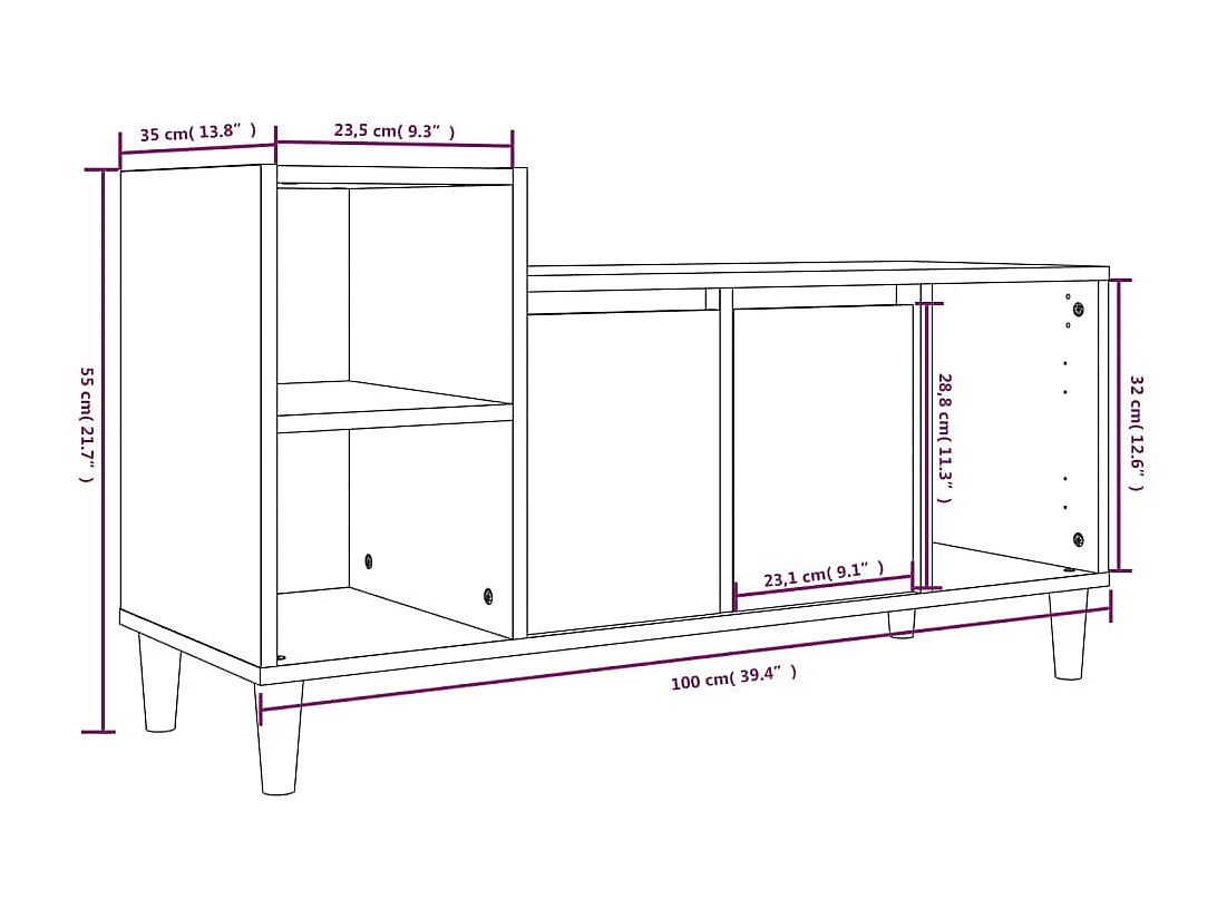 Tv-meubel 100x35x55 cm bewerkt hout wit