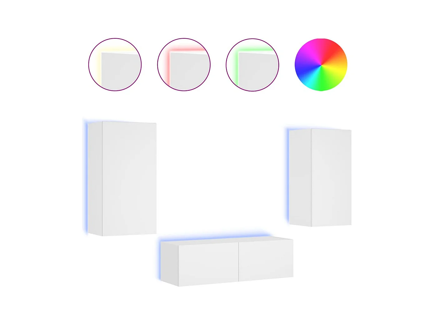 Meuble TV mural 3 pièces avec lumières LED blanc