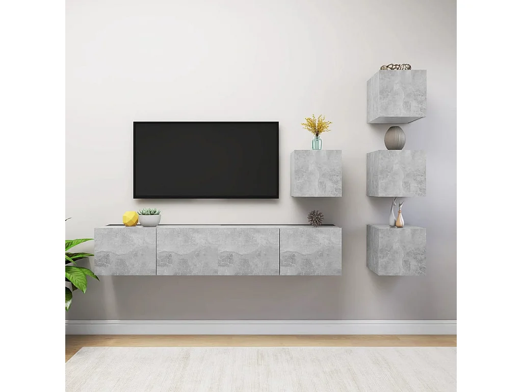 Ensemble de meuble TV 6 pièces Gris béton Aggloméré