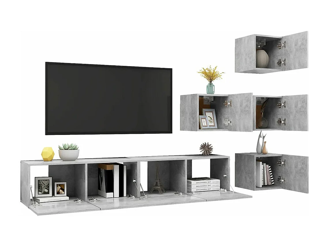 Ensemble de meuble TV 6 pièces Gris béton Aggloméré