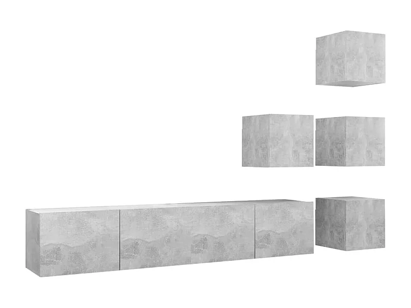 Ensemble de meuble TV 6 pièces Gris béton Aggloméré