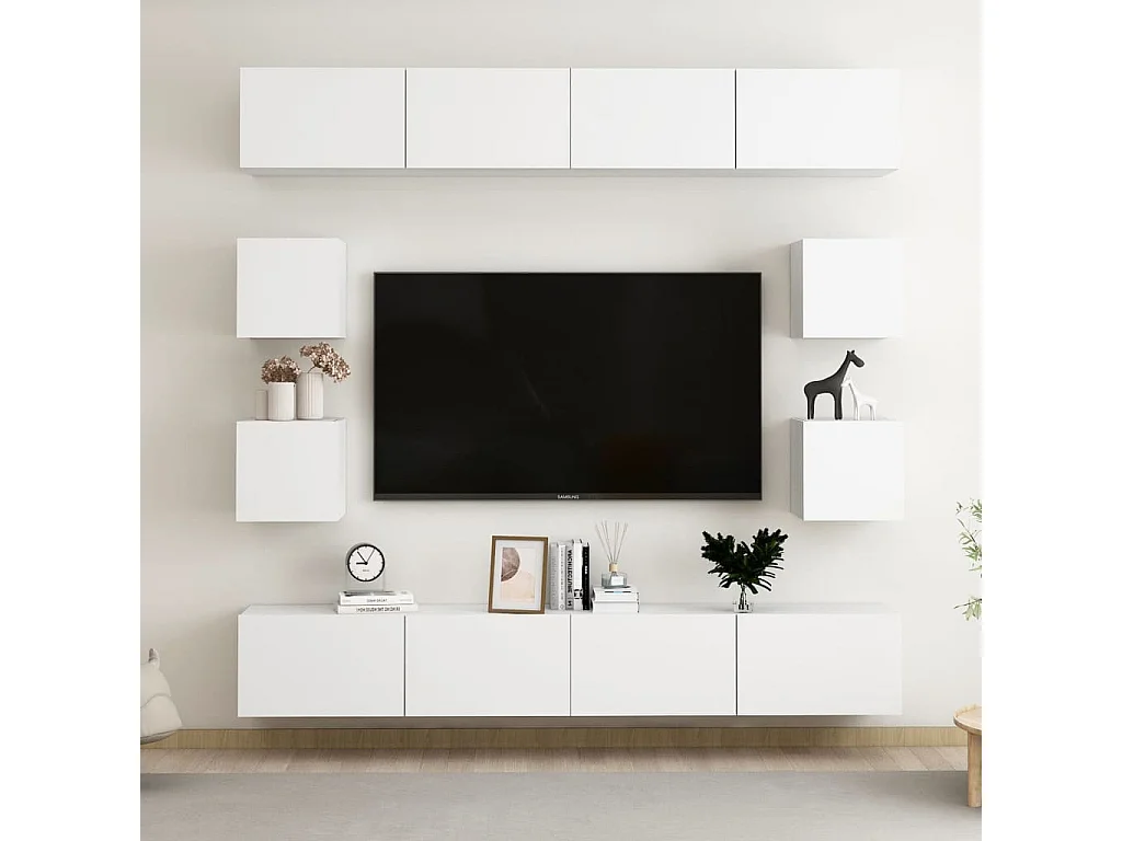 8-delige Tv-meubelset bewerkt hout wit