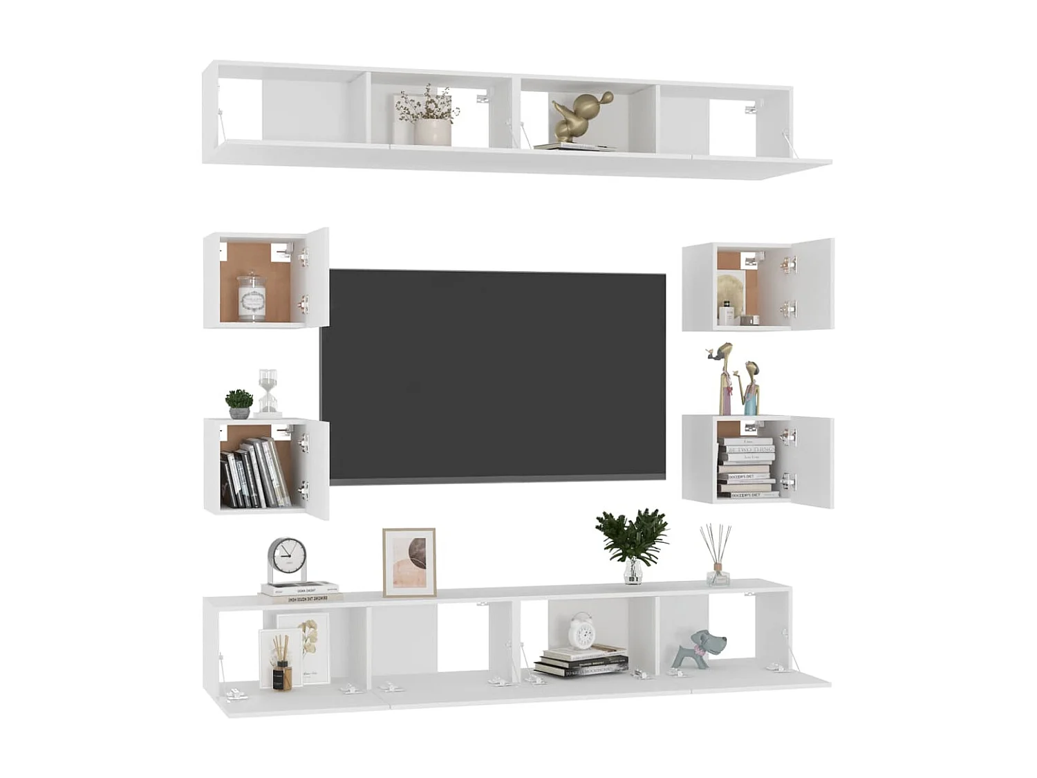 8-delige Tv-meubelset bewerkt hout wit