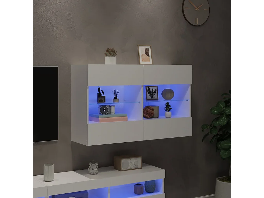 Meuble TV mural avec lumières LED blanc 98,5x30x60,5 cm