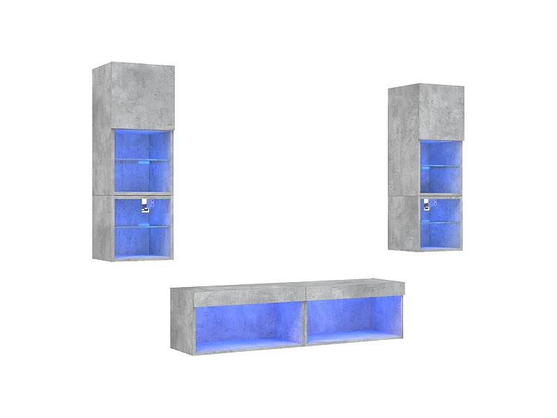 Unités murales TV avec LED 6 pièces gris béton bois d'ingénierie