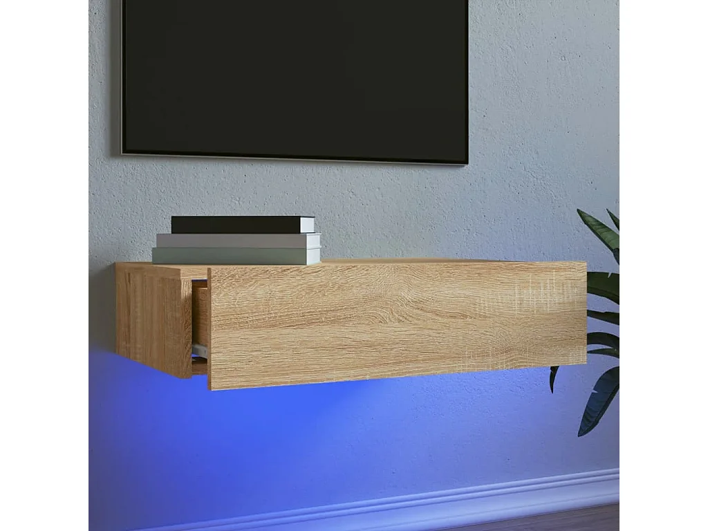 Móvel de TV com luzes LED 60x35x15,5 cm carvalho sonoma