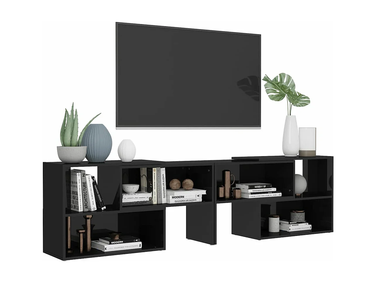 Meuble TV Noir brillant 149x30x52 cm Aggloméré