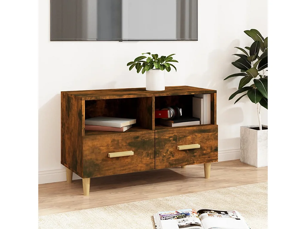 Meuble TV Chêne fumé 80x36x50 cm Bois d'ingénierie
