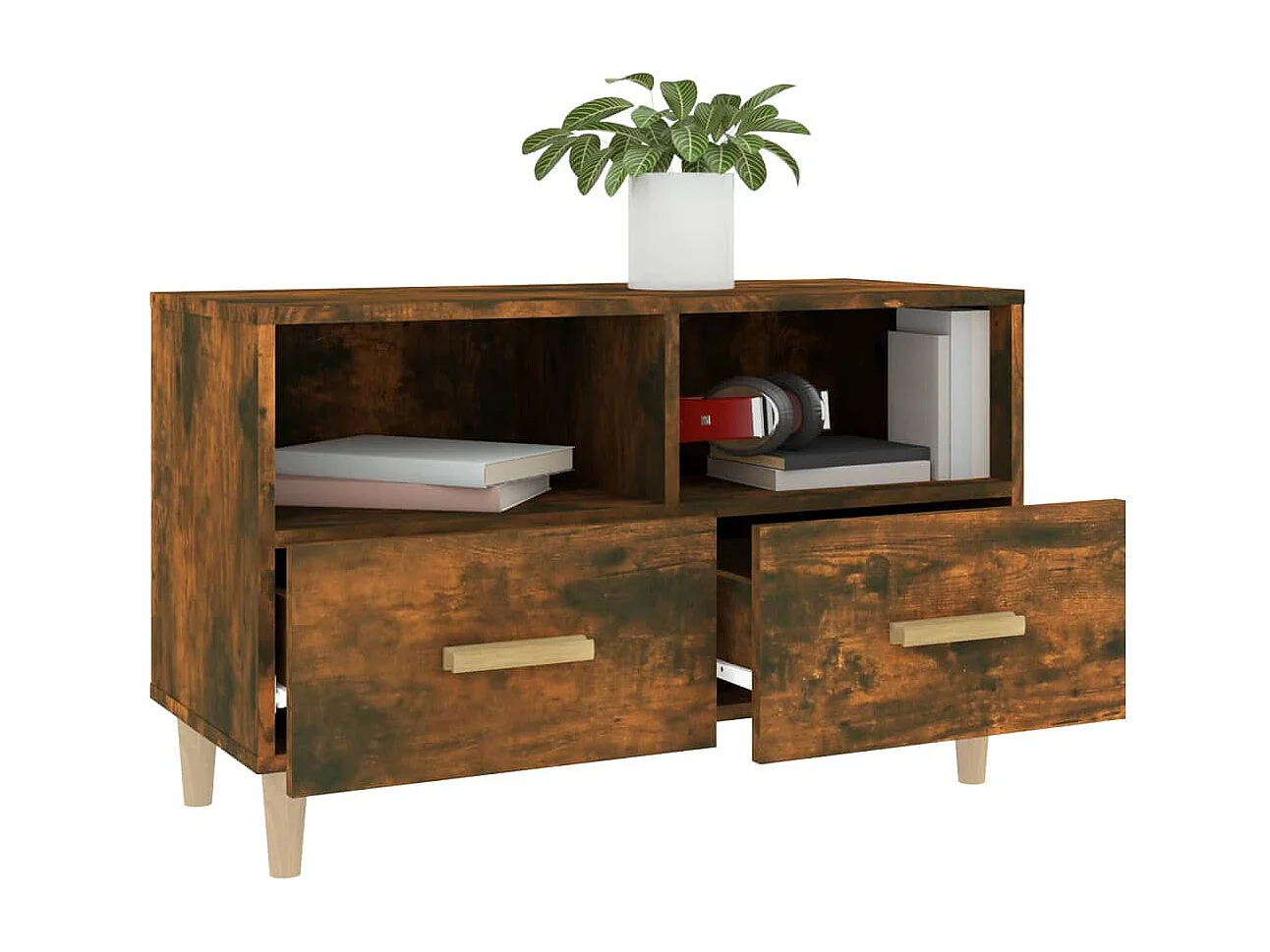 Meuble TV Chêne fumé 80x36x50 cm Bois d'ingénierie