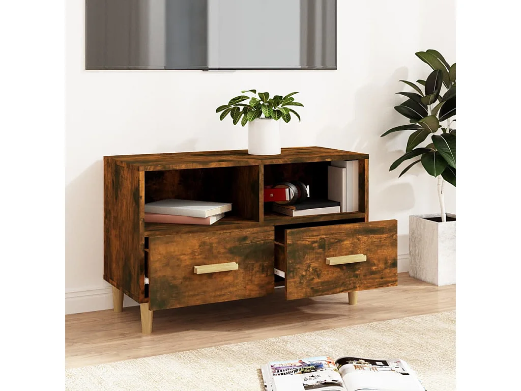 Meuble TV Chêne fumé 80x36x50 cm Bois d'ingénierie