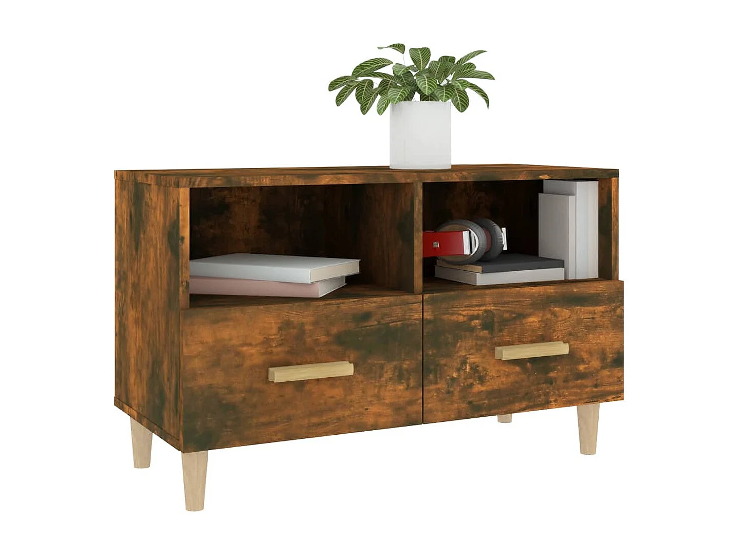 Meuble TV Chêne fumé 80x36x50 cm Bois d'ingénierie