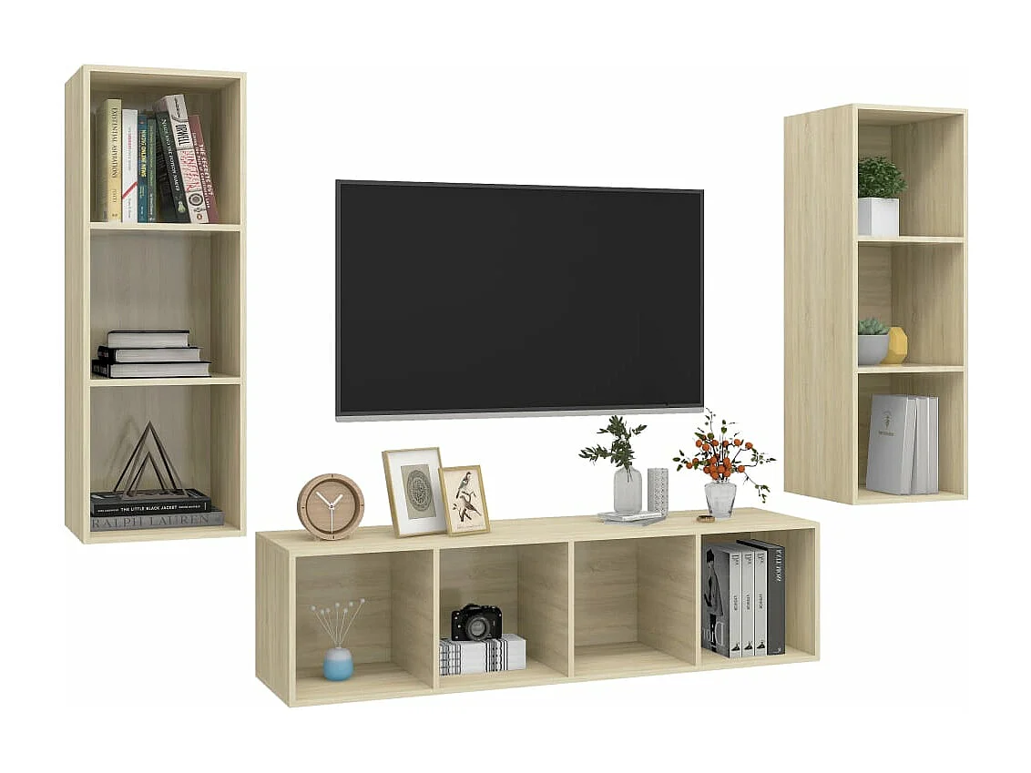 Juego de muebles de salón 3 piezas madera ingeniería roble Sonoma