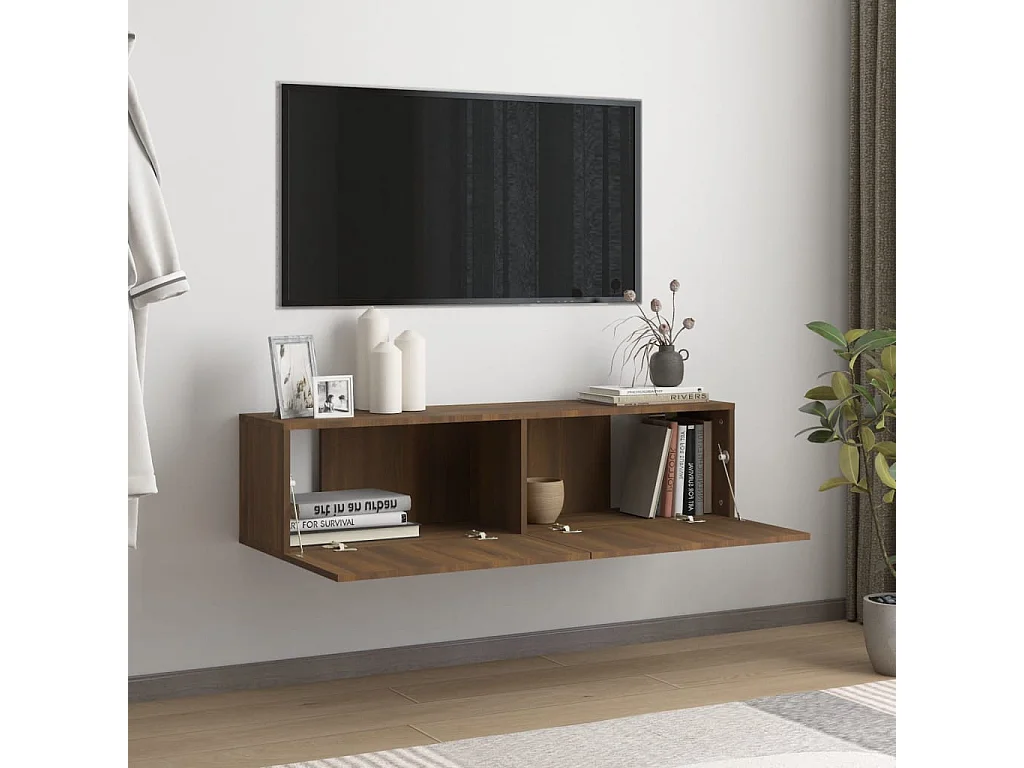Mueble pared TV madera contrachapada roble marrón 120x30x30 cm