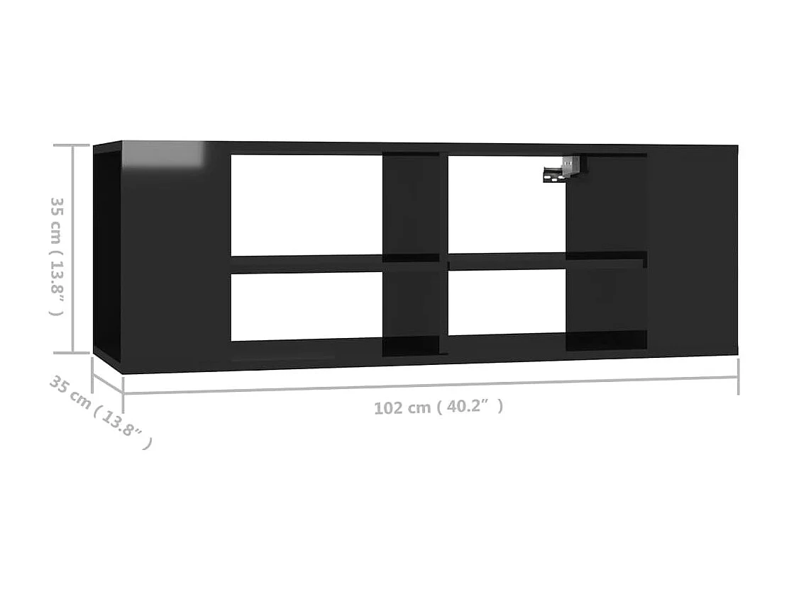 Meuble TV mural Noir brillant 102x35x35 cm Aggloméré