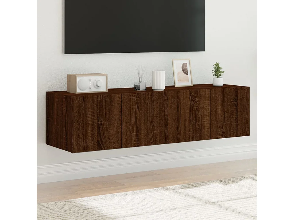 Meubles TV muraux lumières LED 2 pièces chêne marron 60x35x31 cm