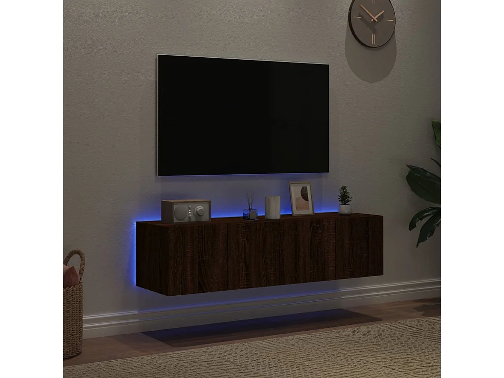 Meubles TV muraux lumières LED 2 pièces chêne marron 60x35x31 cm