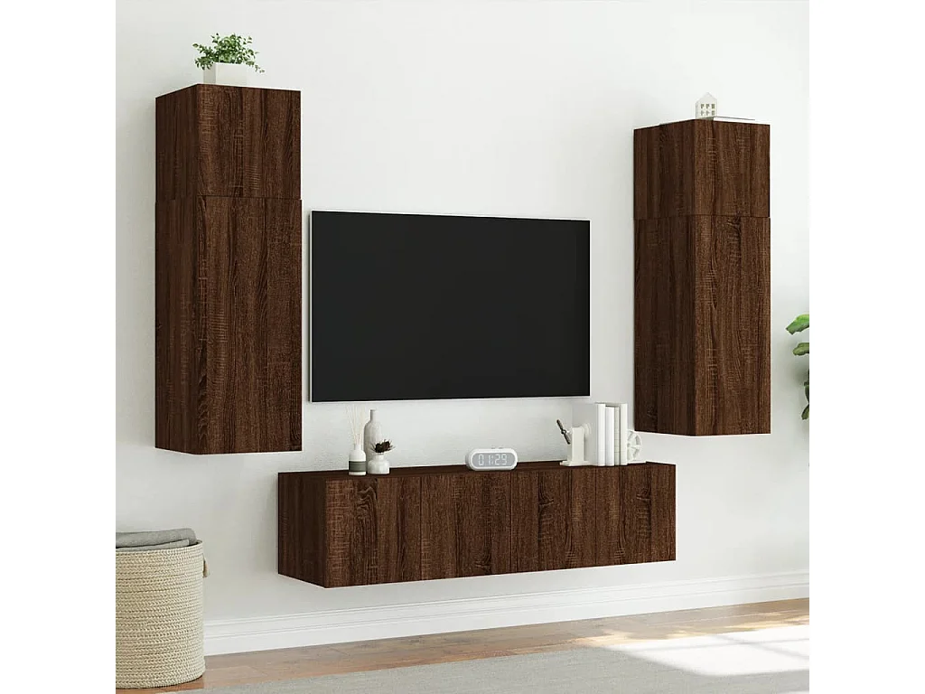 Meubles TV muraux lumières LED 2 pièces chêne marron 60x35x31 cm