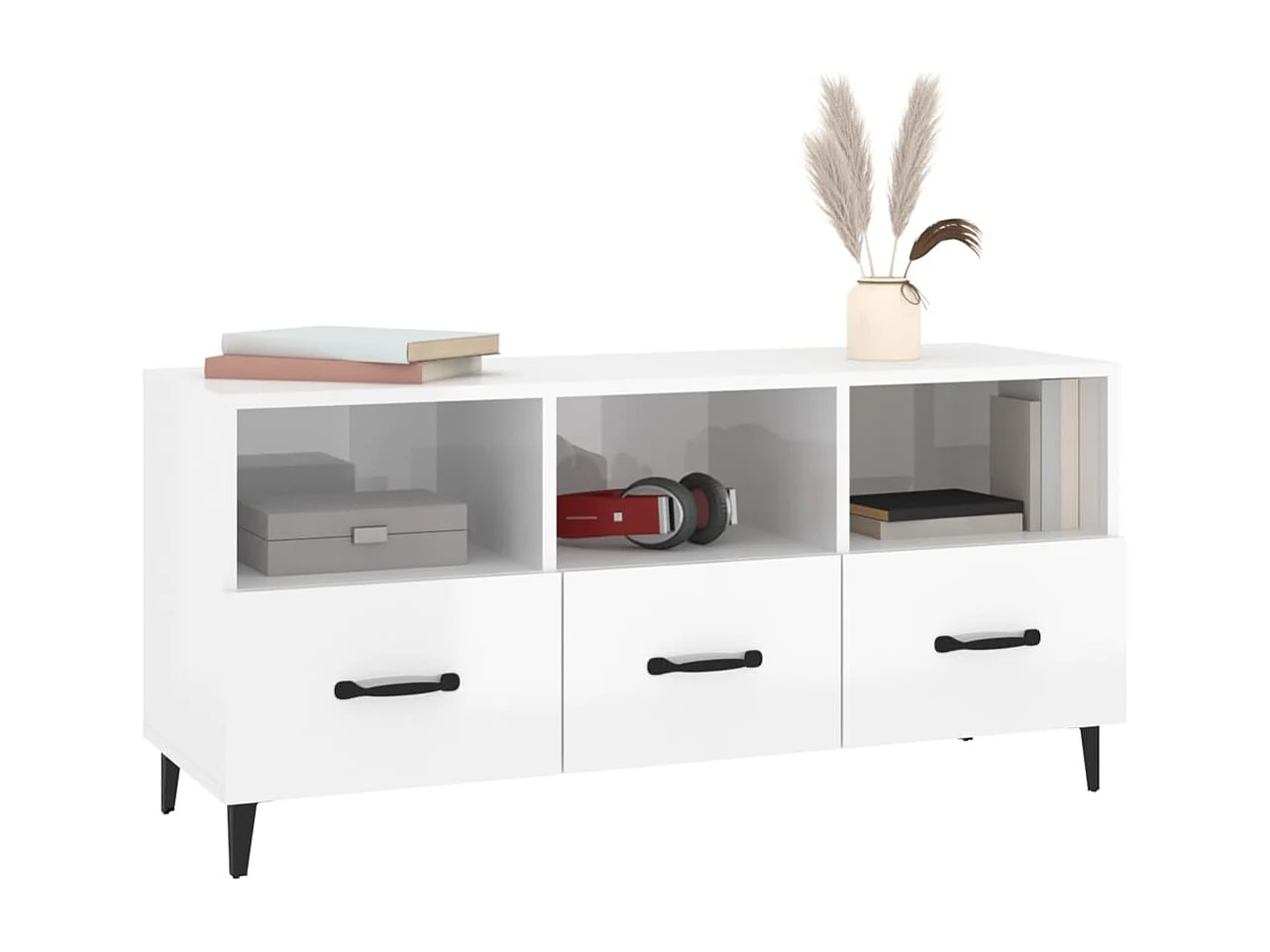 Meuble TV Blanc brillant 102x35x50 cm Bois d'ingénierie