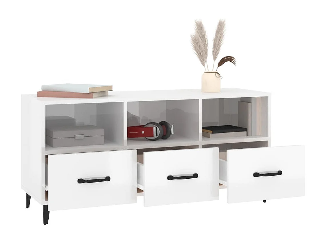 Meuble TV Blanc brillant 102x35x50 cm Bois d'ingénierie