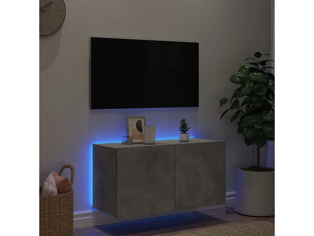 Meuble TV mural avec lumières LED gris béton 80x35x41 cm