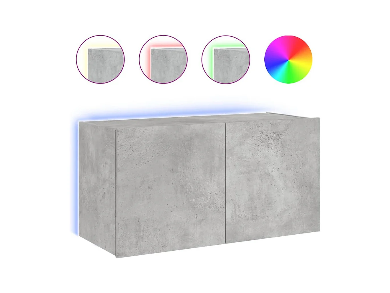 Meuble TV mural avec lumières LED gris béton 80x35x41 cm