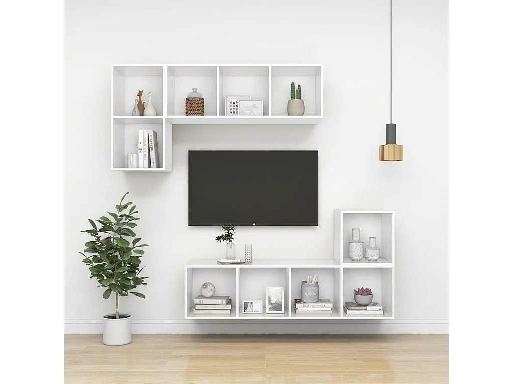 Meuble TV mural Blanc 37x37x107 cm Aggloméré