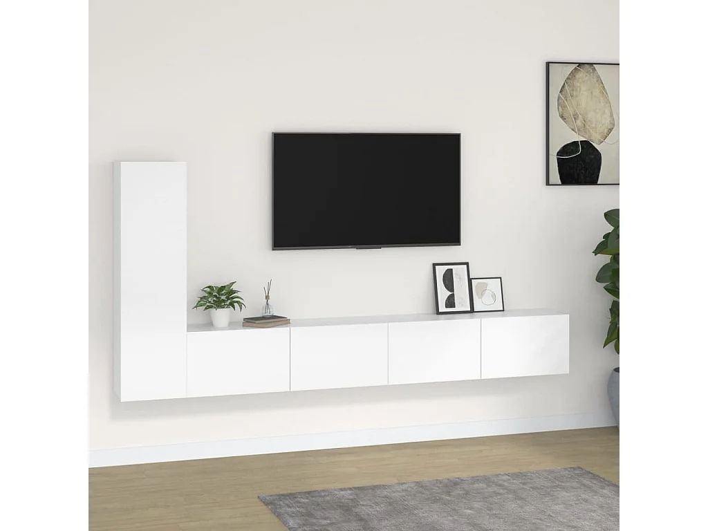 Set de muebles de TV 3 piezas madera contrachapada blanco