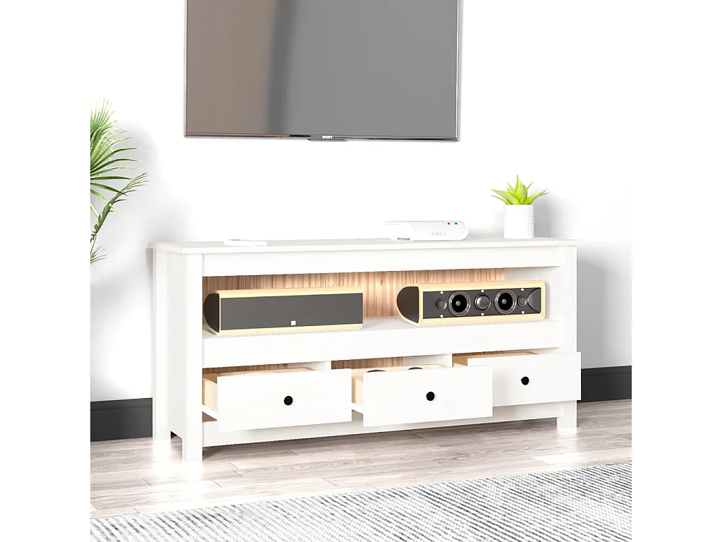 Tv-meubel 114x35x52 cm massief grenenhout wit