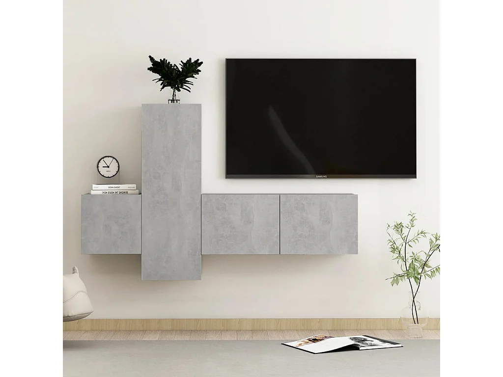 Ensemble de meubles TV 3 pièces Gris béton Aggloméré