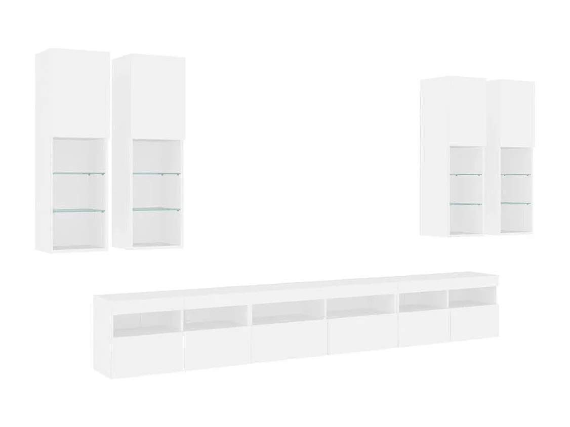 7 peças conjunto de móveis de parede para TV com luzes LED branco