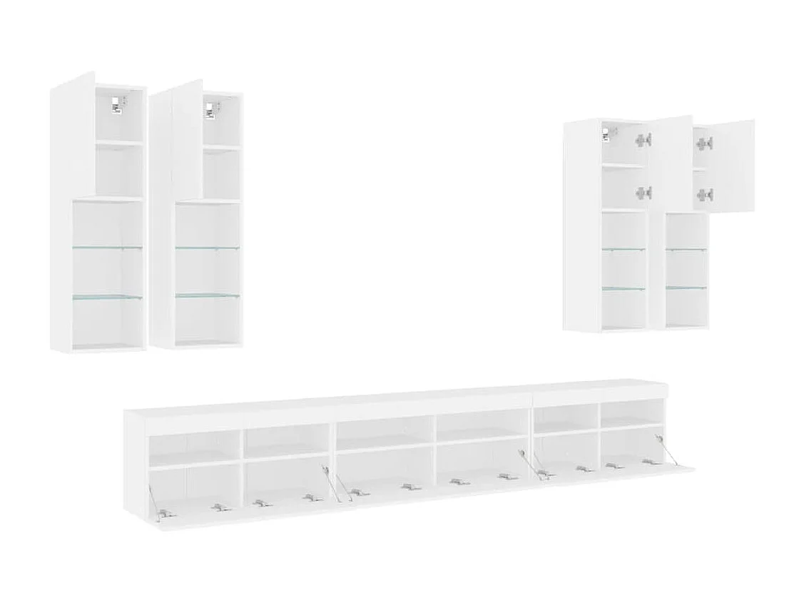 7 peças conjunto de móveis de parede para TV com luzes LED branco