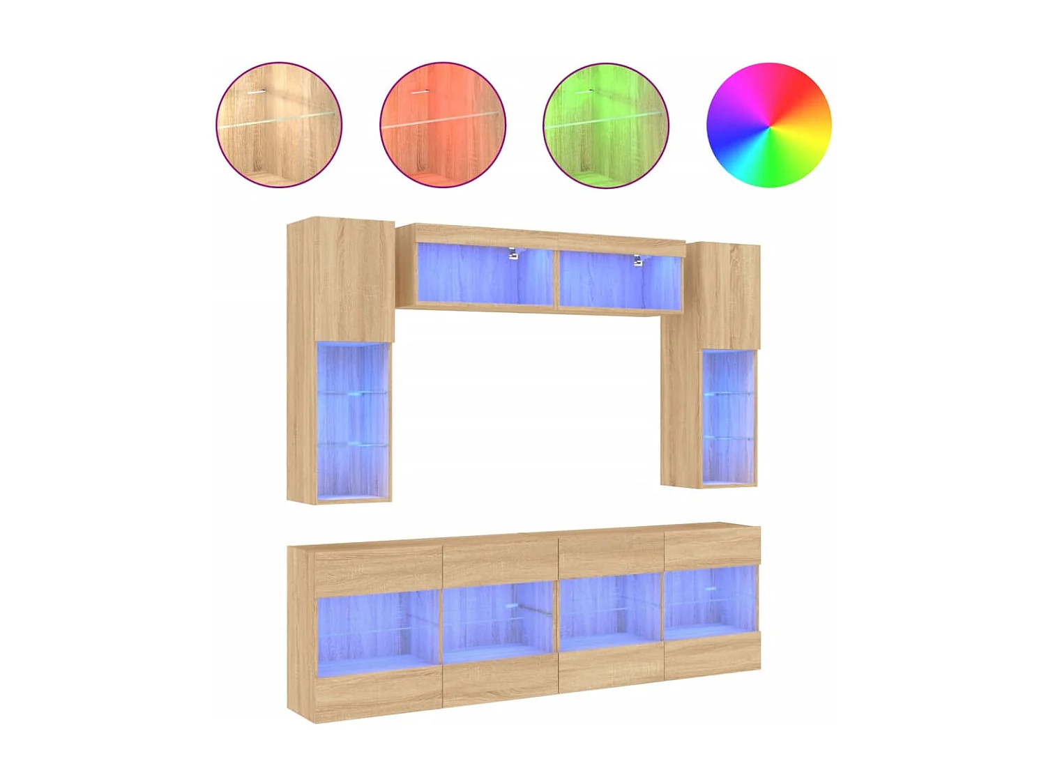 Ensemble de meubles TV muraux 6pièces et lumières LED chêne sonoma