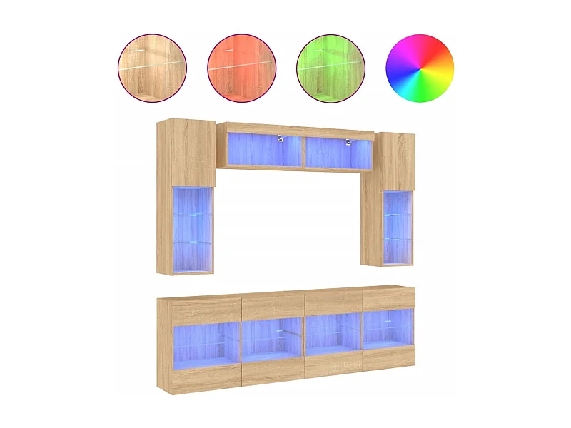 Ensemble de meubles TV muraux 6pièces et lumières LED chêne sonoma