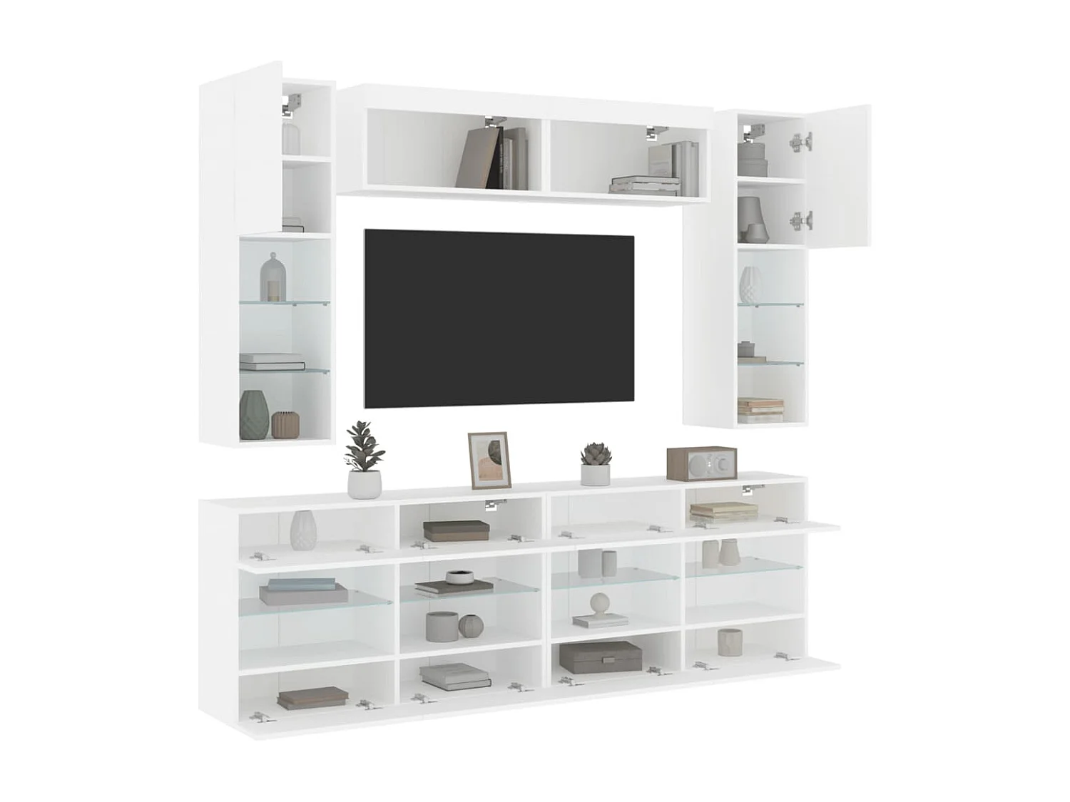 Ensemble de meubles TV muraux 6 pièces avec lumières LED blanc