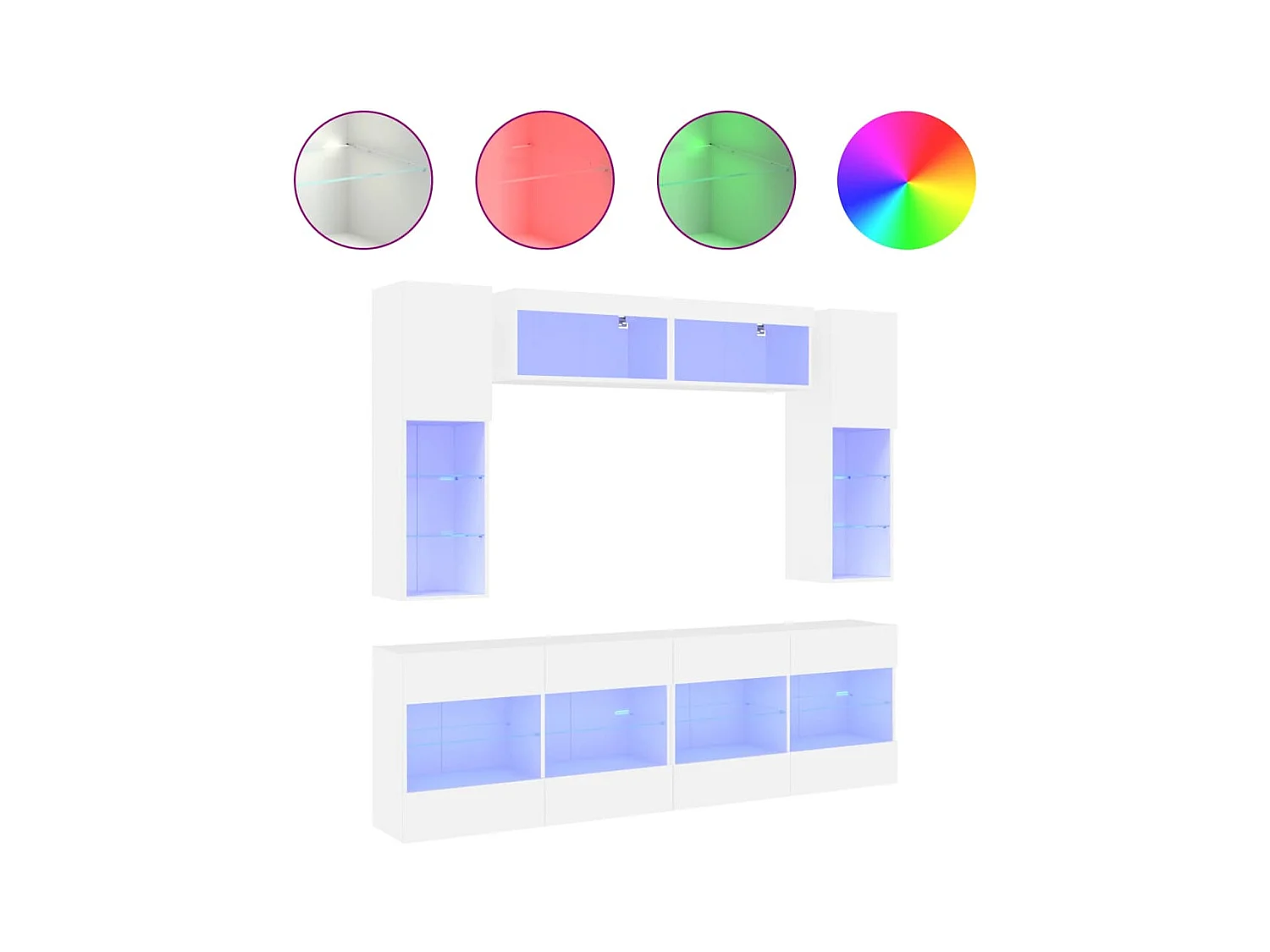 Ensemble de meubles TV muraux 6 pièces avec lumières LED blanc