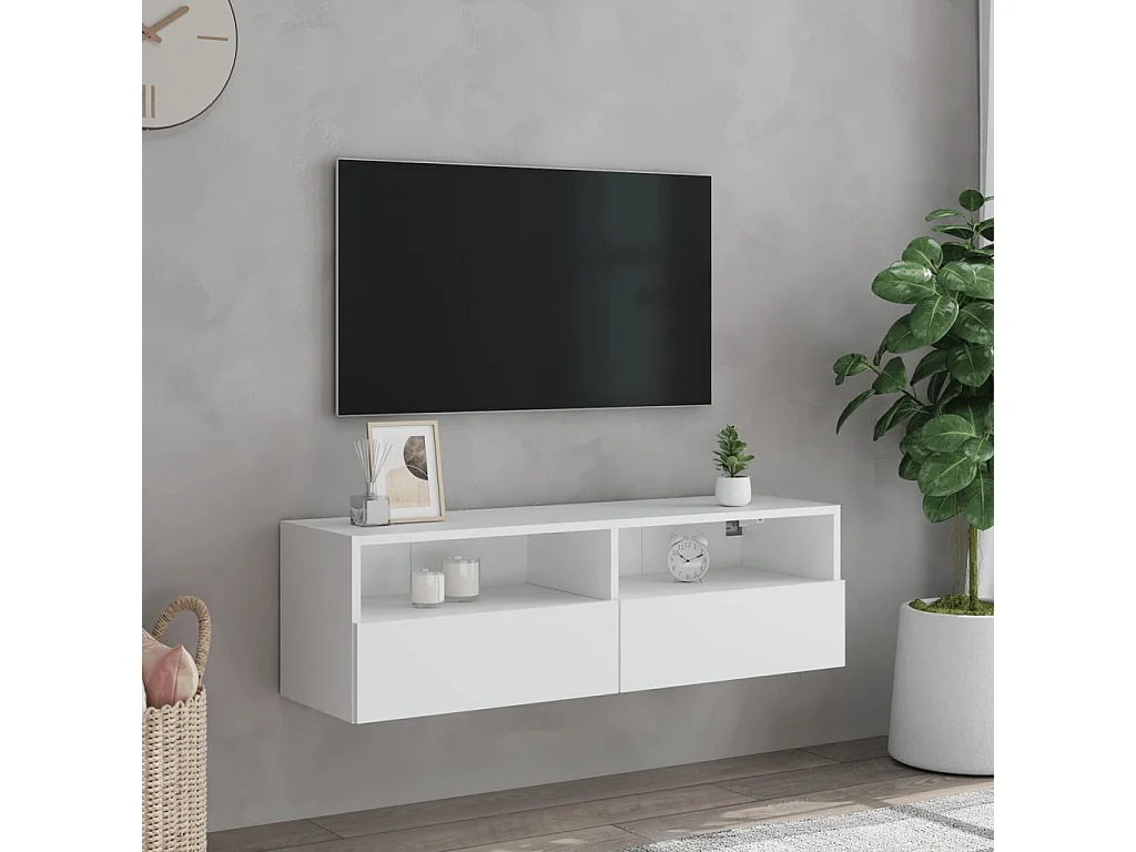 Meuble TV mural blanc 100x30x30 cm bois d'ingénierie