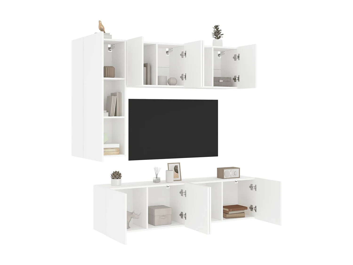 Unités murales TV 5 pièces blanc bois d'ingénierie