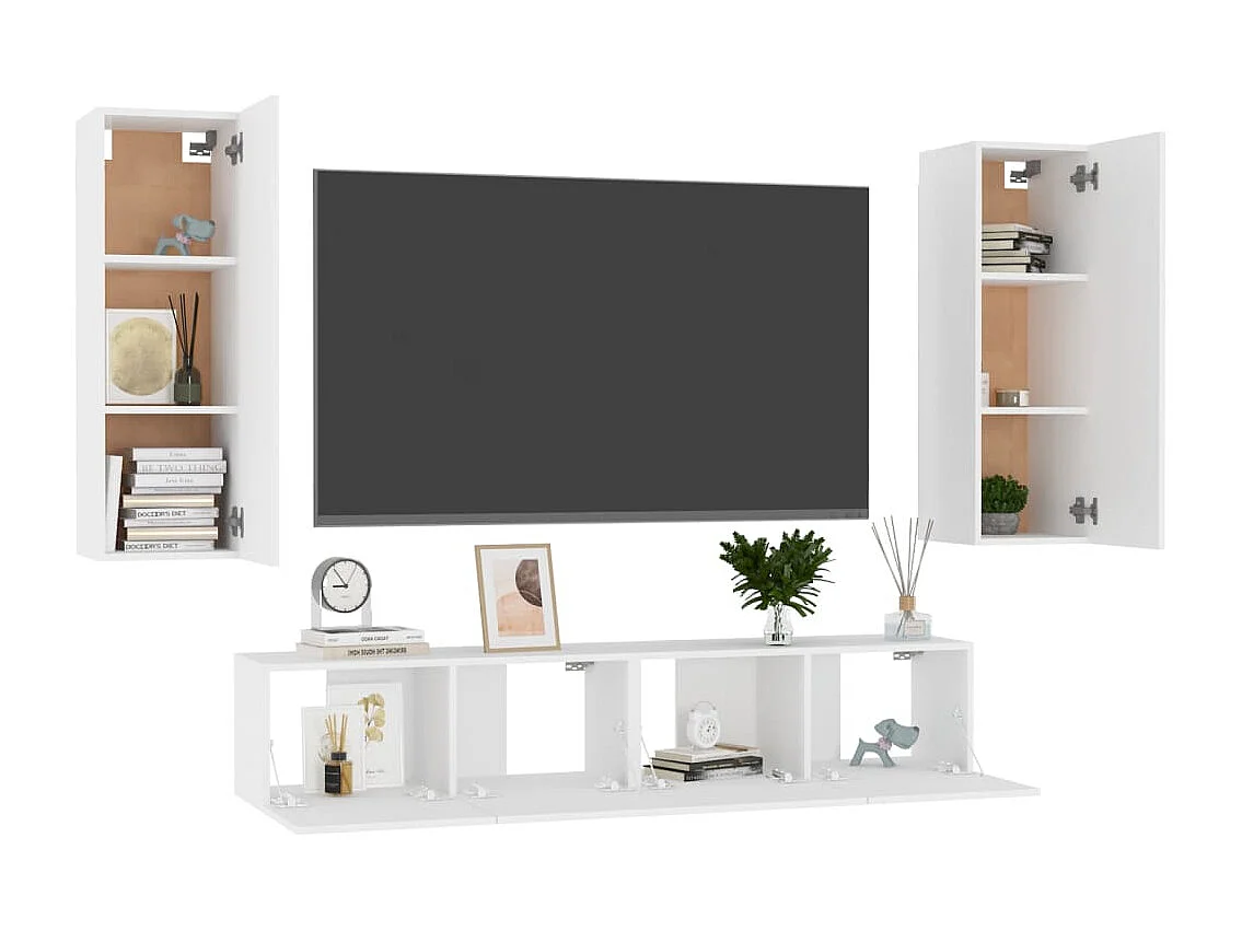 4 peças conjunto de móveis de TV contraplacado branco