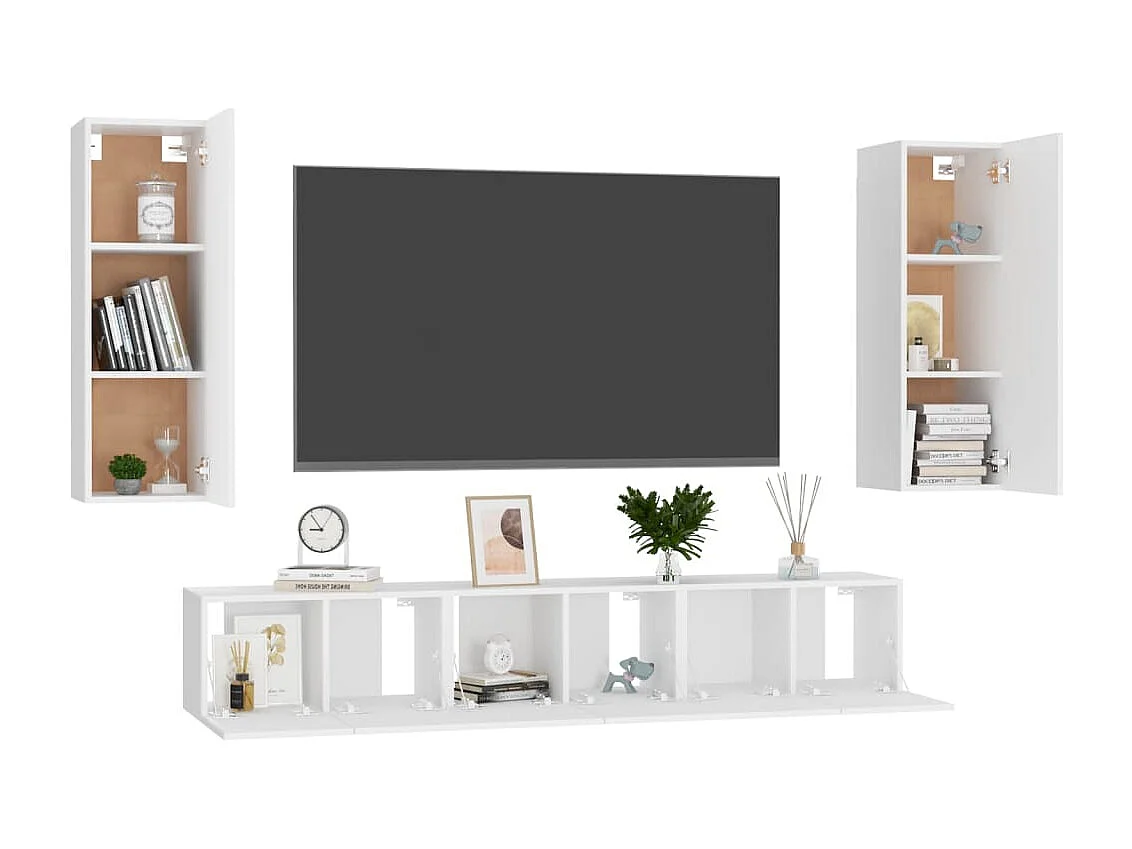 5-delige Tv-meubelset bewerkt hout wit