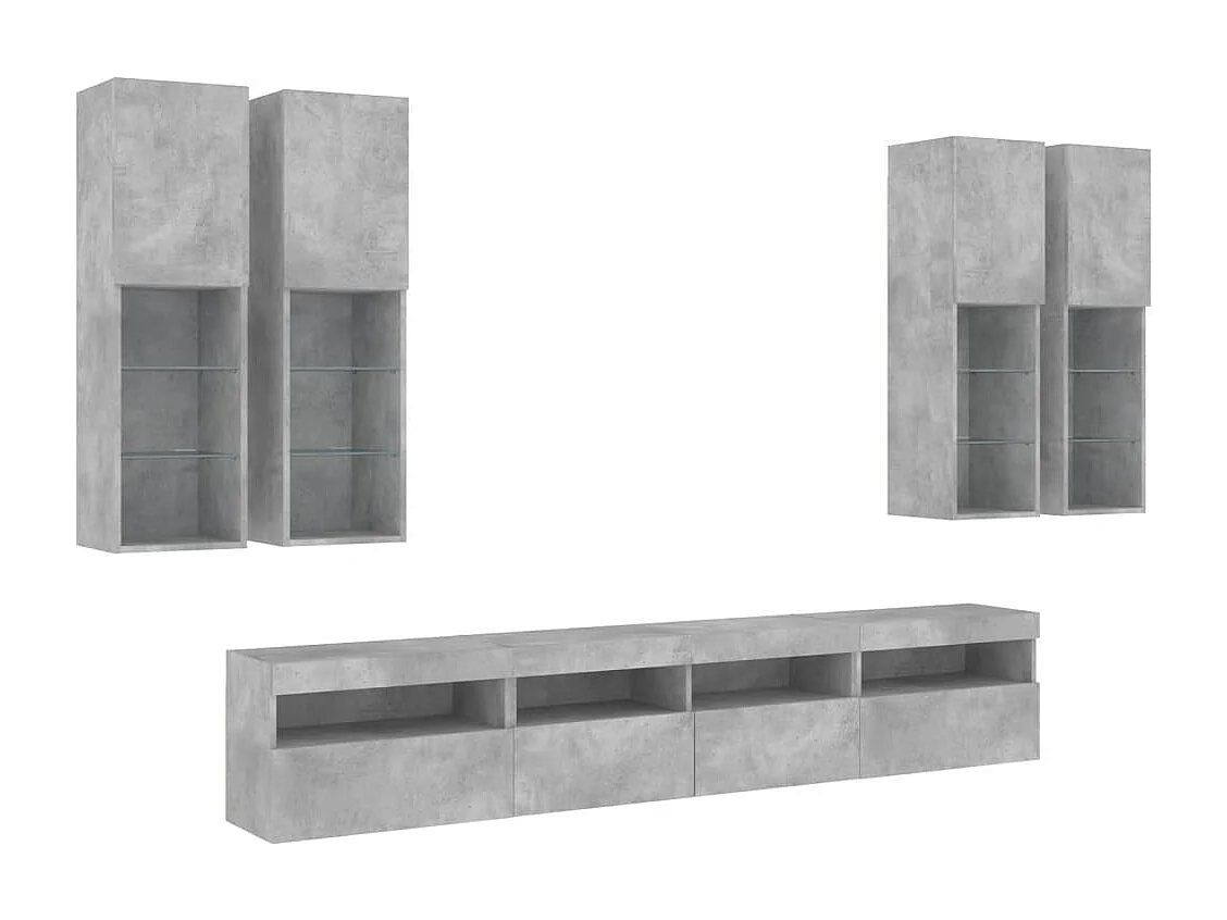 7-delige Tv-wandmeubelset met LED-verlichting betongrijs