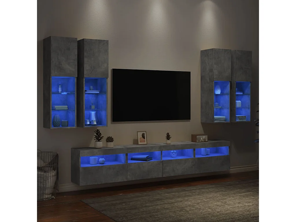 7-delige Tv-wandmeubelset met LED-verlichting betongrijs