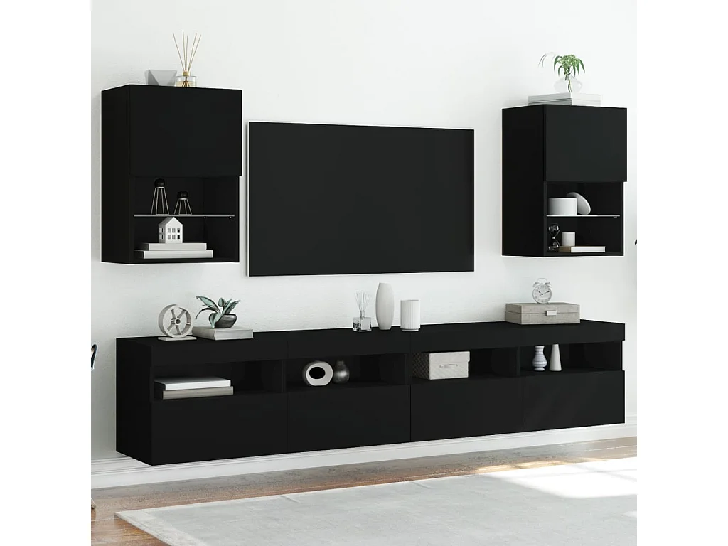 Muebles de TV con luces LED 2 unidades negro 40,5x30x60 cm