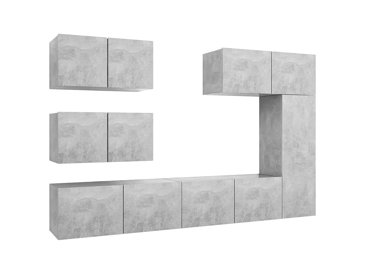Ensemble de meuble TV 6 pièces Gris béton Aggloméré