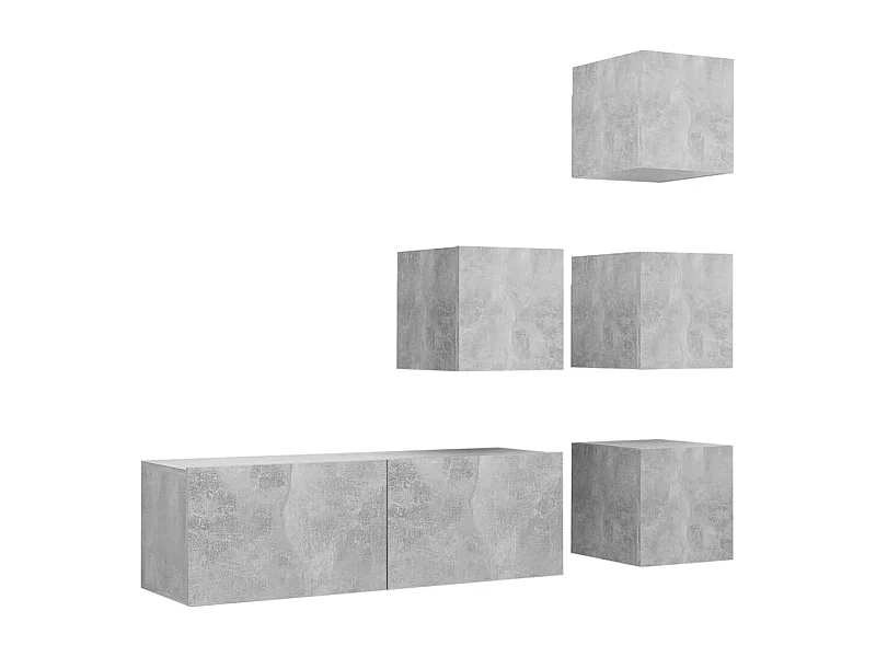 Ensemble de meuble TV 5 pièces Gris béton Aggloméré