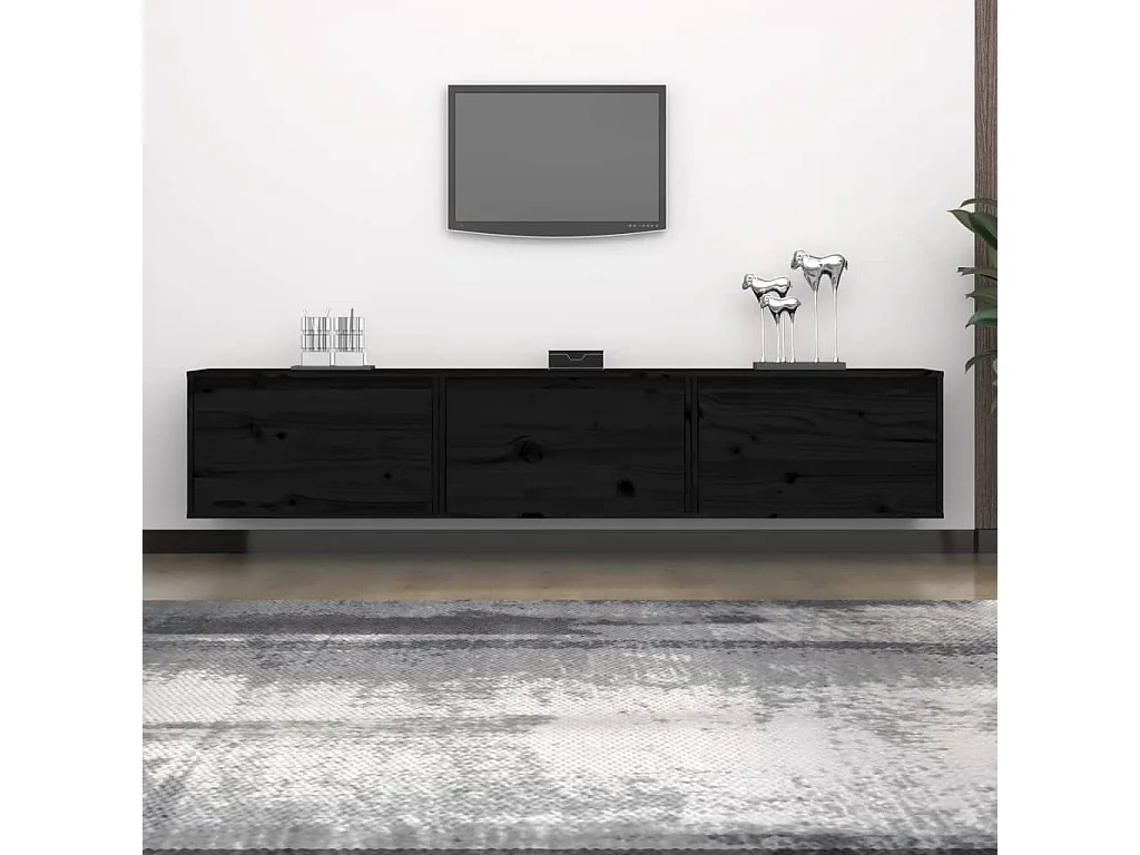 Muebles para TV 3 piezas madera maciza de pino negro