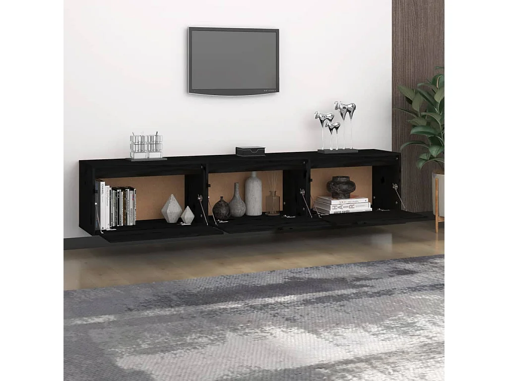 Muebles para TV 3 piezas madera maciza de pino negro
