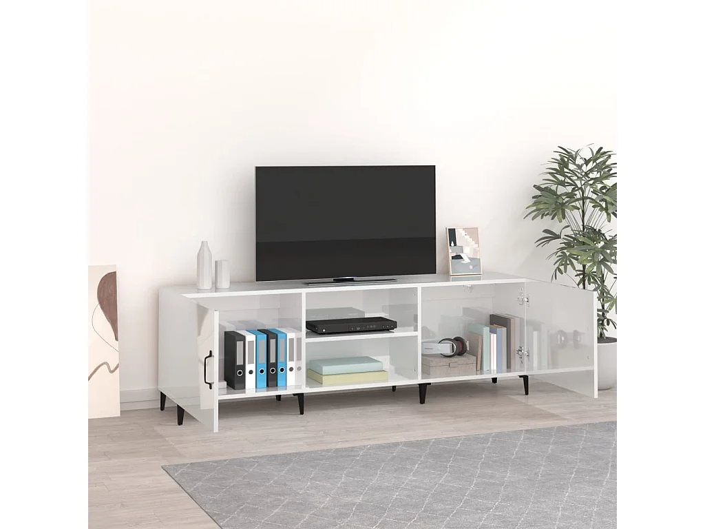 Mueble de TV madera de ingeniería blanco brillante 150x30x50 cm