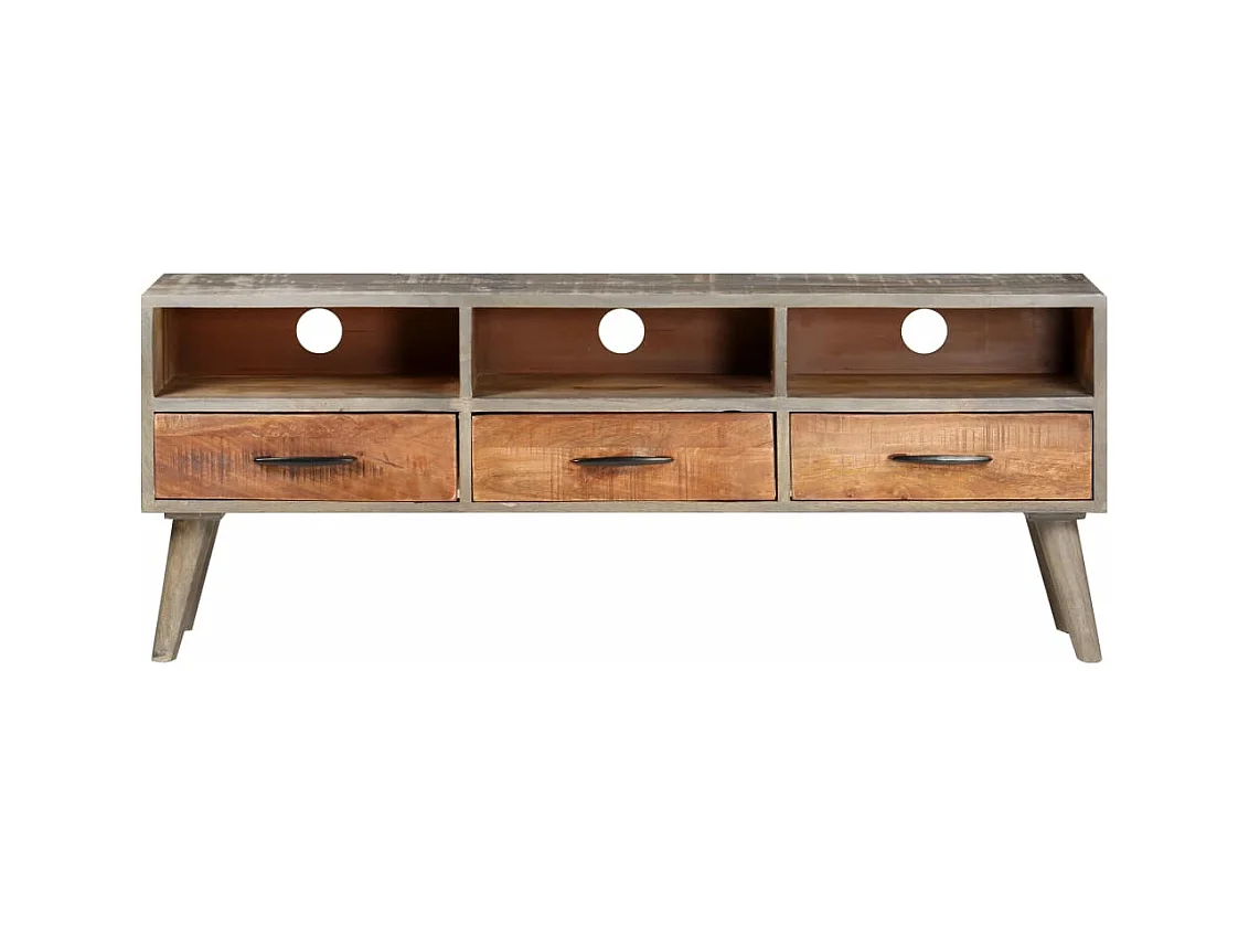 Meuble TV Gris 130x35x51 cm Bois massif de manguier brut