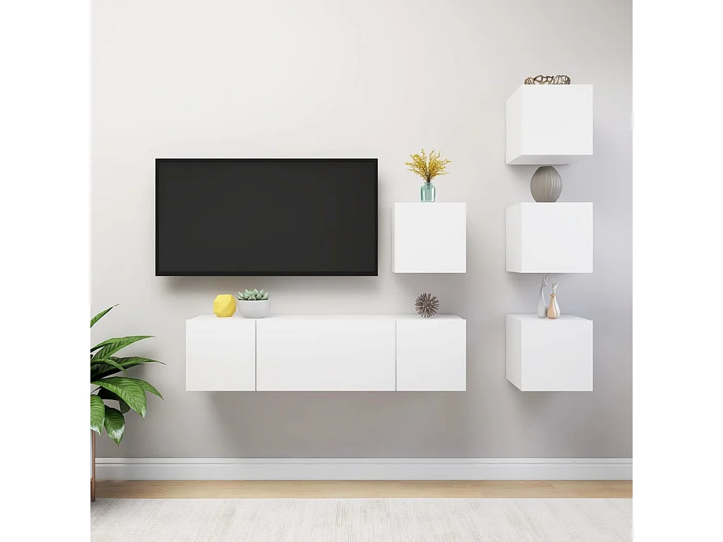 6-delige Tv-meubelset bewerkt hout wit